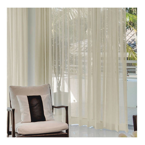 Jean Cartier Premium Voile Curtains Set with Ruched Heading Tape - White/Natural 1