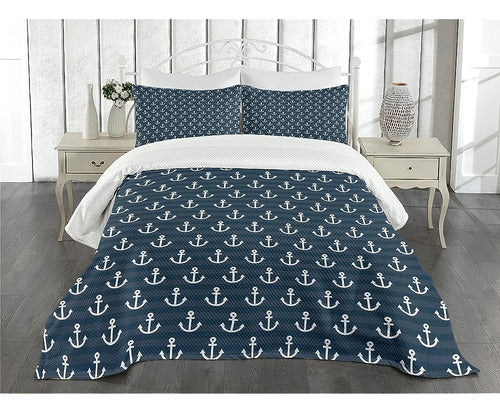 Lunarable Nautical Quilt, Anchor Themed Design 1