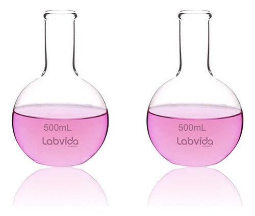 2 Frascos De Ebullicion Vidrio Borosilicato 500ml 0