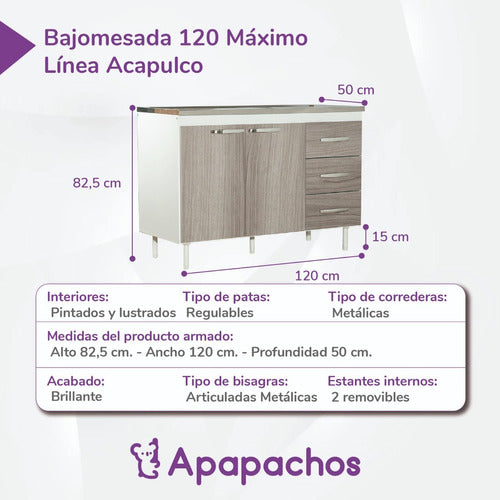 Máximo Under-Counter Melamine 120 Kitchen Unit - Gray 1