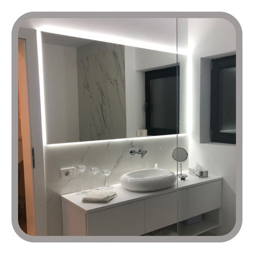 Modern Rectangular LED Lighted Bathroom Wall Mirror 120x70cm 0