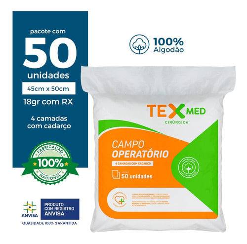 Campo Operatório Texmed 18gr C/rx 45x50cm 50 Unid. - Texmed 0