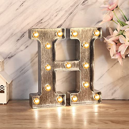 Glintee Vintage Silver Marquee Light Up Letter H 1