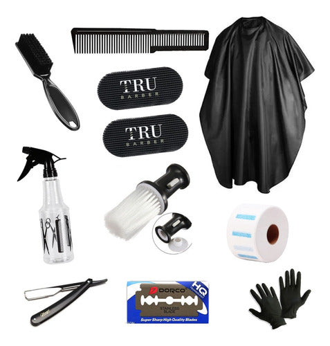 Barber Shop Hairdressing Kit Set - Cape Brush Talc Sprayer Combo 0