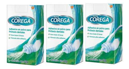 Corega Ultra Powder Adhesive 3-Pack Mint Flavor 22g Each 0