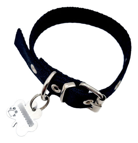 MEDALLAS PARA PERROS Chapita Identificatoria Perro Gato Trebol + Collar Negro 2cm 3