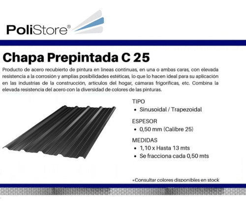 Black Trapezoidal Siderar C25 Roofing Sheet 3.50m x 1.10m 3