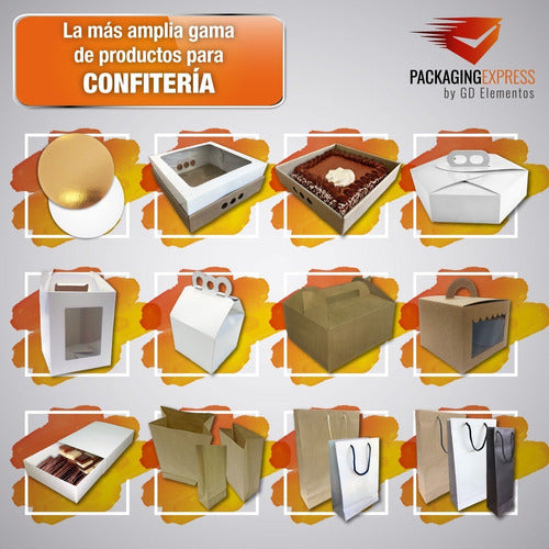 Packaging Express Cajas Para Tortas Postres Bandeja + Tapa 26x26x12 Blanca X25 7