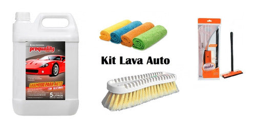 Pro Quality Auto Washing Kit: Brush + Shampoo + Squeegee + 10 Cloths 0