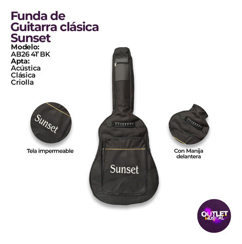 Sunset Funda Impermeable De Guitarra Clásica Criolla + Puas 2