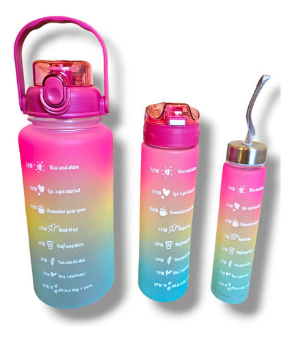 Set of 3 Motivational Sports Water Bottles with Time Tracker 14