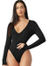 Luquear Bodysuit Mujer Manga Larga Cuello V-con Broche 0