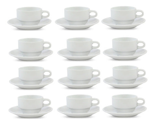 12 Tazas Blancas De Café Con Plato Apilable 100ml Porcelana 0