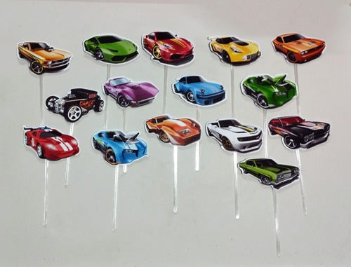 Hot Wheels Pack X15 Toppers Para Cupcakes Muffins 0