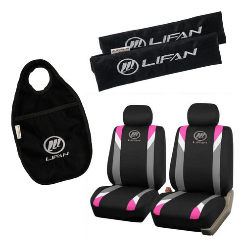 Autoplus Accesorios Gray Pink Fabric Cover + Seatbelt Covers + Lifan Waste Bag 0