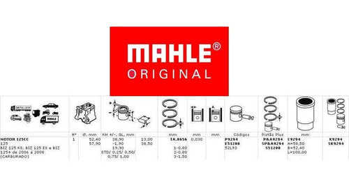 Original Mahle Honda Biz 125 Cylinder + Piston Kit 1