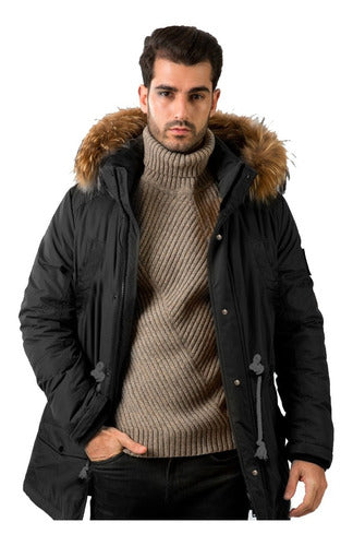 Men's Winter Parka Jacket, Lined with Gabardine, Fur Hood 5