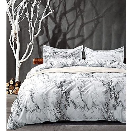 Nanko Queen Bedding Set Duvet Cover White and Black 0