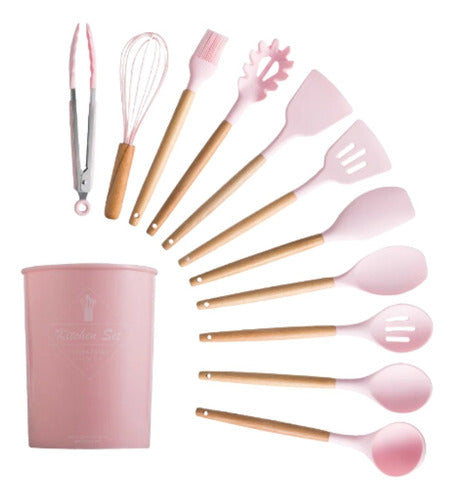 Aloha Set X12 Utensilios Cocina Silicona Mango Madera 4