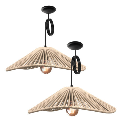 Premium Combo: 2 Wave Pattern Lamps - Jute/Kraft 50cm Each with Electrical Kit 18