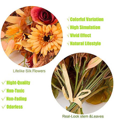 Cn-Knight Autumn Artificial Flower Bouquet 2 Pieces 17 Inches 1