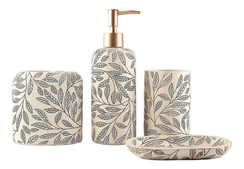 Set De Baño Completo 4pc De Resina Diseño Leaf Gray 0