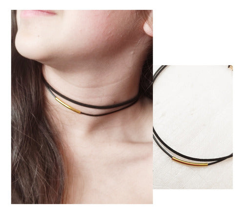 SHDetalles Double Choker Collar with Metal Center 0