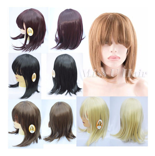 Short Burgundy Kanekalon Cosplay Carre Wigs for Daily Use 5