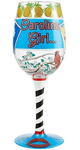 Enesco Lolita Carolina Girl Wine Glass, 15 Oz, Multicolor 0