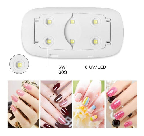 Perfucasa Mini UV LED Nail Lamp 6 Watts + Base Coat + Top Coat + 2 Nail Polishes & Accessories 3