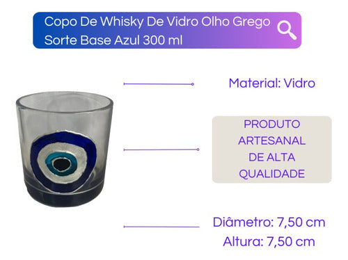 Copo De Whisky De Vidro Olho Grego Sorte Base Azul 300 Ml 1