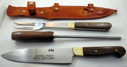 LA MULITA Set Parrillero Artesanal Cuchillo Tenedor Y Chaira 27 Cm 3