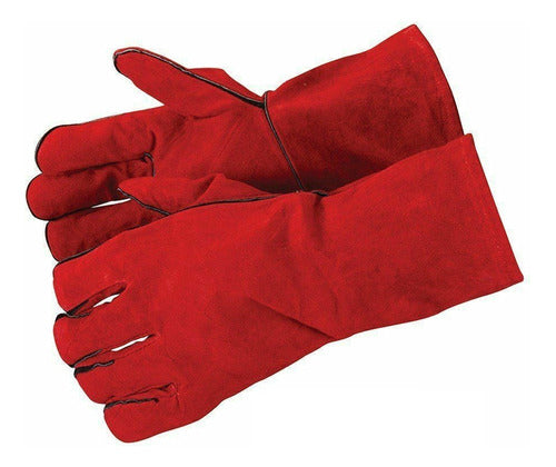 Set of 5 Long Welding Gloves for Grillmasters in Leather and Kevlar Stitching 0