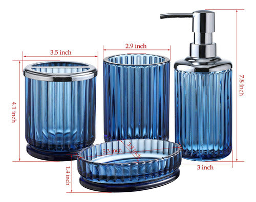 Kmwares Juego De 4 Accesorios De Baño De Vidrio Azul Decente Pesado C 1