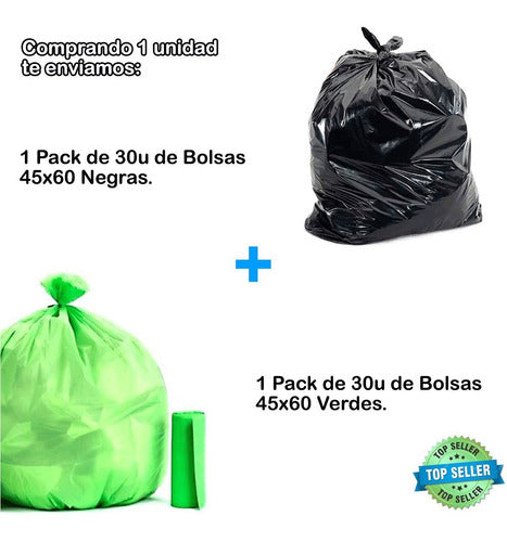 Son Buenas 60 Trash Bags 45x60 Black and Green Combo Pack 60u 1