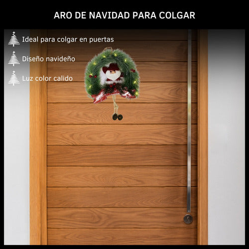 Decormesa Adorno Para Navidad Aro Con Luz Papa Noel Color Cálido Rosca 1