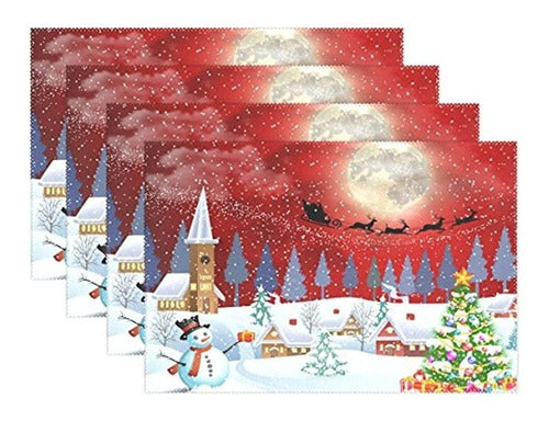 Naanle Winter Holdiay Placemat Set De 6, Arbol De Navidad M 0