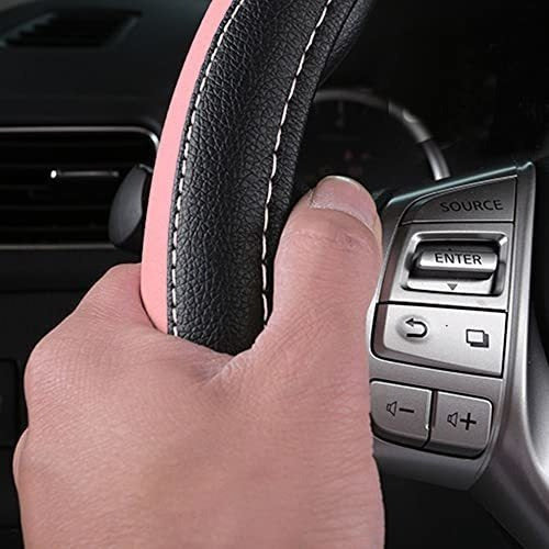 Szttswamp Leather Car Steering Wheel Cover, Non-slip Car Wheel Cover Protector Breathable Microfiber Leather Universal Fit for Most Cars (Pink) 2