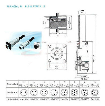 1 Set Pls 16 16mm 9 Pin Aviación Enchufe Macho Hembra Toma X 3