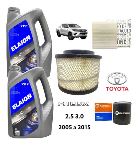 Toyota Kit Service 3 Filters Hilux 2.5/3.0 + 8L Oil Elaion F30 0