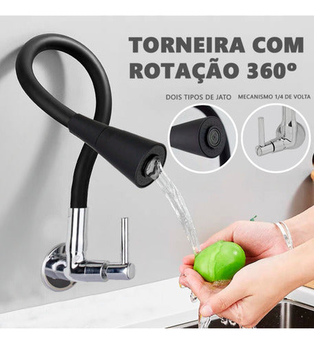 Torneira De Cozinha Monocomando Parede Dupla Função Flex 1