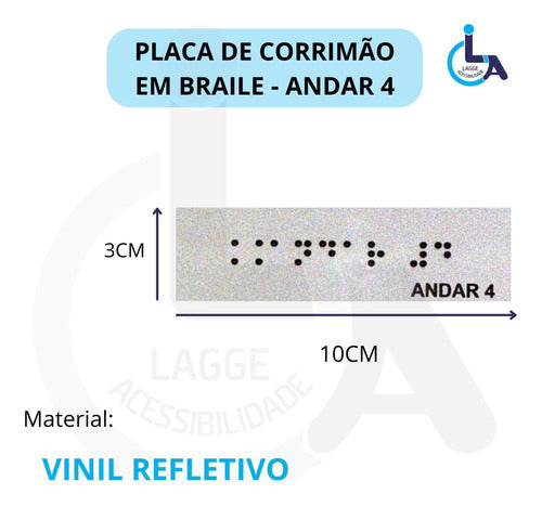 Kit 10 Placas Braile Autoadesiva 10x3cm Corrimão 4andar 1