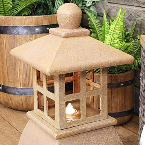 Sunnydaze Asian Pagoda Water Fountain with LED Lights 4