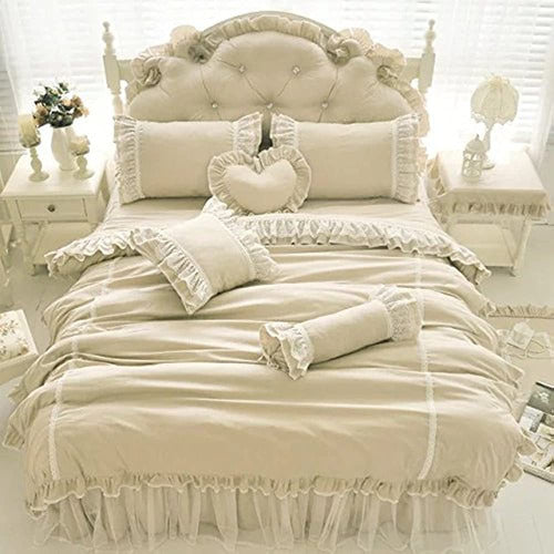 Lelva Shabby Ruffle Duvet Cover Set Queen Cotton Chic Wrinkl 1