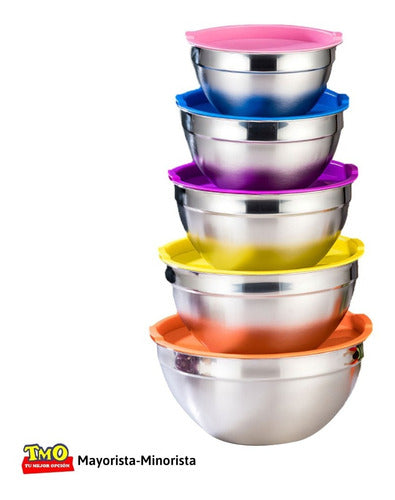 Genérica Set Juego Bowls En Acero Inoxidable 5 Piezas Alimentos 1