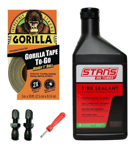 Vecat Kit Tubeless - Valvulas Auto Negro + Cinta Gorilla + Stans 16oz 0