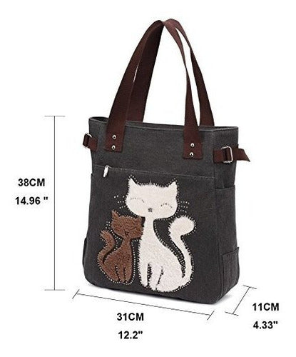 Kaukko Women's Canvas Handbag with Cat Design 1