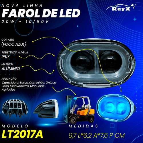 Par Farol Led Azul 20w Pulverizador Agricola Empilhadeira 7