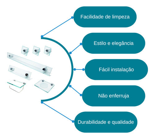 Kit De Acessórios P/ Banheiro 7 Pçs Em Vidro Incolor 1