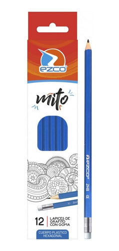 Ezco Black Pencil Mito Graphite with Eraser 2HB Box of 12 24 Boxes 1